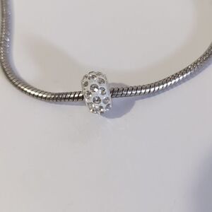 Silver‎ White with Silver Rhinestones Charm for Pandora Style Bracelet